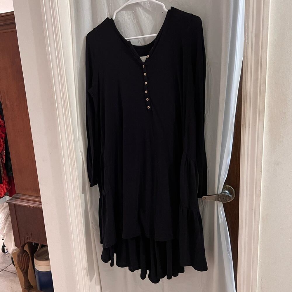 Free people beach black 1/2 button tiered back high low hem mini dress size s